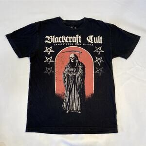 BLACK CRAFT CULT Grim Reaper Print T-Shirt Black Red Goth Skull Adult Medium